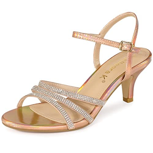 Image of Allegra K Women's Ankle Strap Rhinestone Kitten Heel Sandals Rose Gold 6 UK/Label Size 8 US