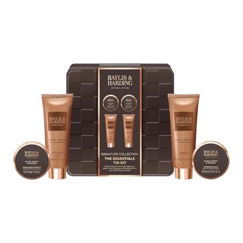 Image of Baylis & Harding Black Pepper & Ginseng Men's The Essentials Tin Kit Gift Set (Pack of 1) - Vegan Friendly