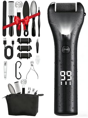Image of Electric Foot File for Hard Skin Remover, 16 in 1 Rechargeable Pedicure Sets for Feet, Waterproof Callus Remover with 3 Replacement Roller Heads, 3 Speeds & LED Display, Foot Care Kit with Storage Bag