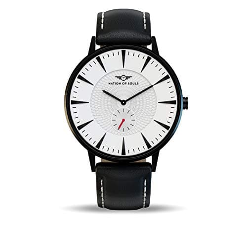 Image of Nation of Souls Eclipse Collection Black and White Men's 42mm Stainless Steel Case Wrist Watch with 20mm Leather Strap British Designed Watches