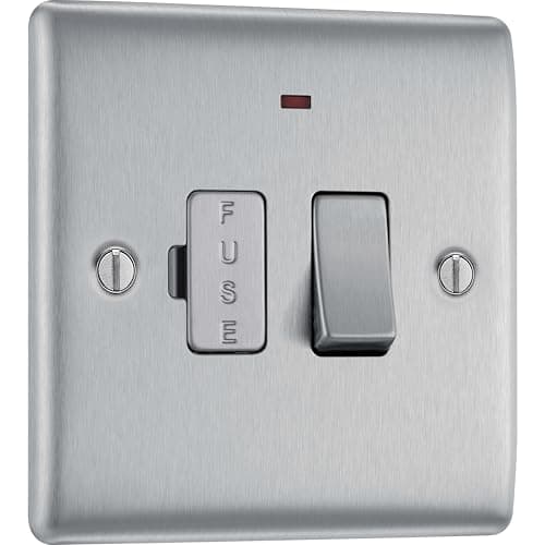 Image of BG Electrical Switched Fused Connection Unit with LED Power Indicator, Fused Spur Switch, Double Pole, Raised and Slim Profile, Round Edges, Nexus Metal, Brushed Steel, 13A, NBS52