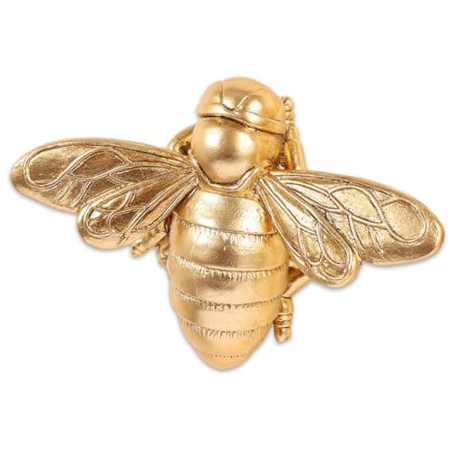 Image of CGTQROVR Bee Wall Decor 6x4 Inch Golden Resin Bee Decor Hanging Garden Wall Art Sculpture for Home Indoor Outdoor Garden Yard Lawn