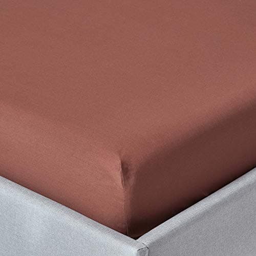 Image of HOMESCAPES Chocolate Brown Deep Fitted Sheet (12”) Small Double 200 TC 400 Thread Count Equivalent Pure Egyptian Cotton Bed Sheet with Fully Elasticated Skirt