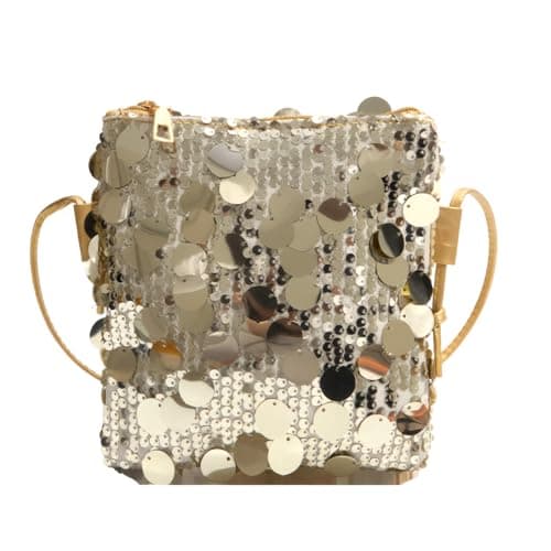 Image of WORUIB Gold Clutch Bag, Gold Cross Body Bag for Women, Small Gold Handbags with Beaded Design, Crossbody Phone Bag for Various Occasions, Compact Size 19 x 16 x 2 cm