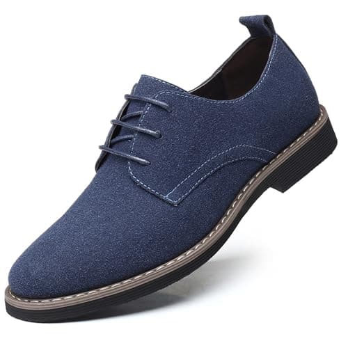 Image of Men's Dress Oxford Shoes Classic Lace Up Casual Boat Leather Loafer Low-Top British Business Breathable Shoes（Blue,8.5 UK