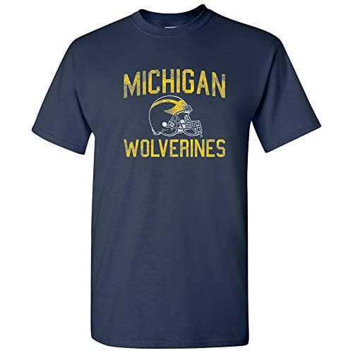 Image of NCAA Faded Football Helmet, Team Color T Shirt, College, University, Michigan Wolverines Navy, S