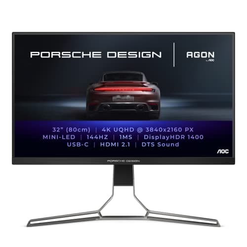 Image of AOC AGON Porsche Design PD32M - 32 Inch 4K UHD Monitor, 144Hz, IPS, 1ms GTG, Light FX, Mini LED UHD, Speakers (3840 x 2160 @ 144Hz, HDR 1400, HDMI 2.1 / USB-C 3.2 / DP 1.4)