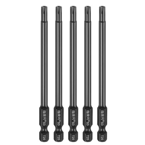 Image of sourcing map 5pcs T25 Security Torx Head Screwdriver Bit 1/4" Hex Shank 4" (100mm) Long Magnetic Tamper Proof 6 Point Star Screw Driver Drill Bit S3 Steel Mirror Polished Power Tool with Hole
