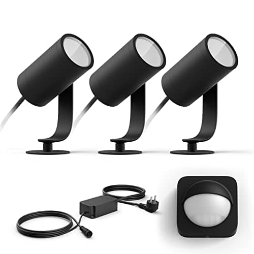Image of Philips Hue Lily 3 Garden Spots (Anthracite) - White and Colored Light - Includes Power Cable, Motion Sensor for Outdoors - Garden Lighting - Hue White and Color Ambiance