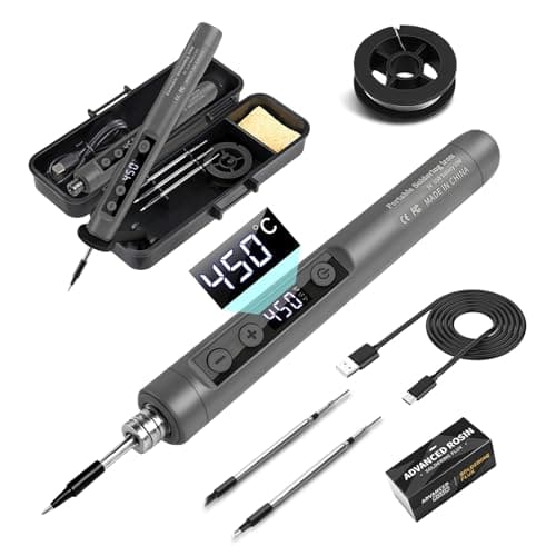 Image of Flintronic Cordless Soldering Iron Kit, Rechargeable USB Soldering Iron with LCD Display, Adjustable Temperature 180°C-450°C, Portable Soldering Irons for Home Appliance Repair, DIY Projects-Gray