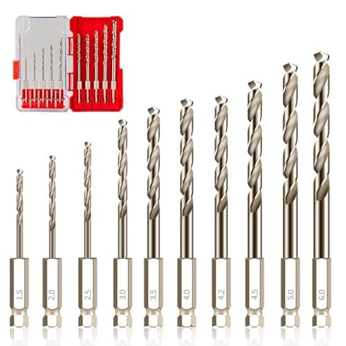 Image of 10PCS HSS Drills Bit Sets, M35 Cobalt Drill Bit Sets Cobalt Stubby Hard Metals & Steel - Durable Metal Drills with Hex Shank in Storage Case