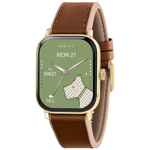 Image of RADLEY Series 56 Smart Watch for Women with Hands-Free Calling, 1.75'' Touch Screen, Step Count, SOS Feature,Health Fitness Tracker, Heart Rate Monitor, Music Control, Red Brown Leather Strap