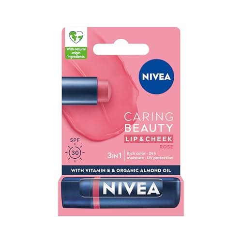 Image of NIVEA Caring Beauty Rose Nude Lip Balm SPF30 (4.8g), 3-in-1 Buttery Lip and Cheek Tint, Rich Colour and 24H Moisturisation with SPF 30 Protection