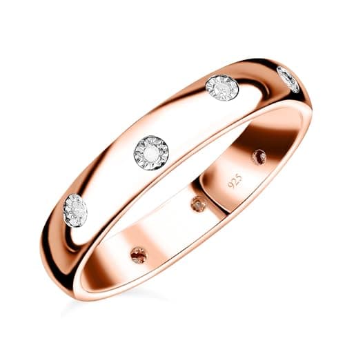 Image of TJC White Diamond Band Ring for Womens in Rose Gold Plated 925 Sterling Silver Size Q April Birthstone