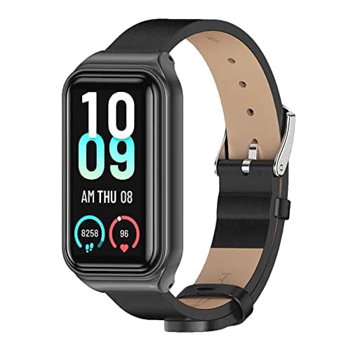 Image of BDIG Compatible with Amazfit Band 7 Leather Strap, Replacement Leather Strap, Adjustable Buckle for Amazfit Smart Band 7 Wristband (Watch Not Included), Black, Amazfit Band 7, black, Amazfit Band 7,