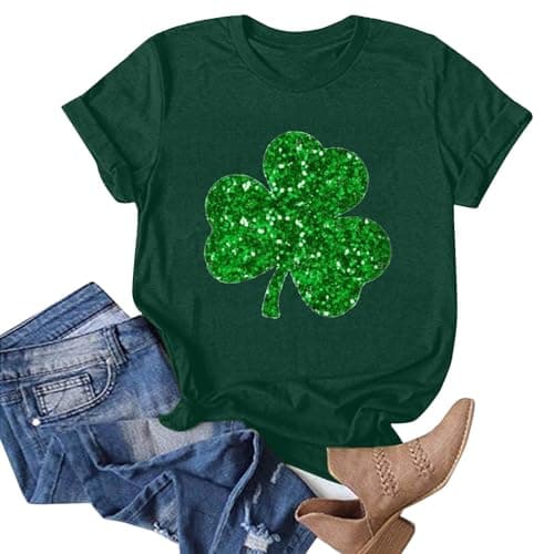 Image of St Patricks Day T Shirts for Women Saint Patrick's Day Tops Round Collar 3/4 Sleeve Tees Lucky Irish Shamrock Blouse Green Irish Shirt Vacation Tee Tops St Pattys Shirts for Women (A1 Army Green,XL)