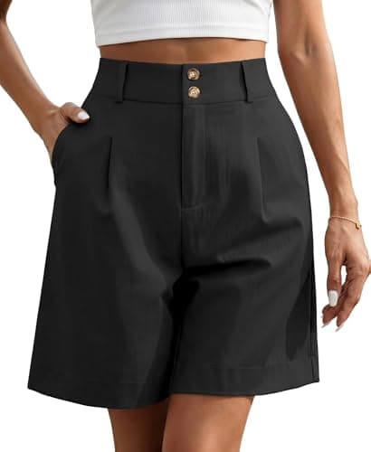 Image of Husmeu Womens Tailored Shorts Casual Wide Leg High Waisted Summer Shorts with Pockets Black S