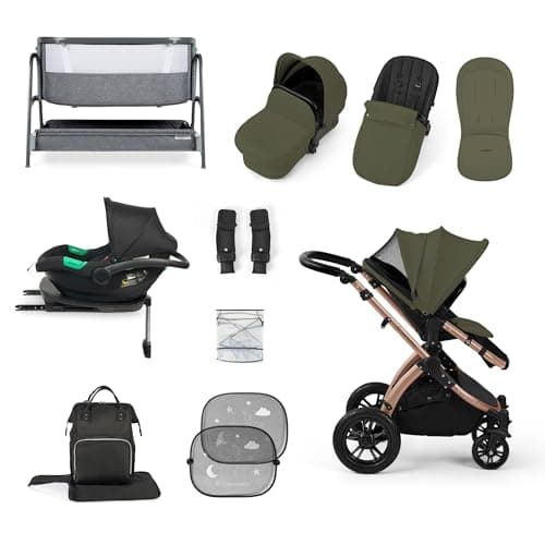 Image of Ickle Bubba Stomp Luxe All-in-One I-Size Travel System with Isofix Base (Cirrus) and Bubba&Me Crib (Bronze/Woodland/Black)