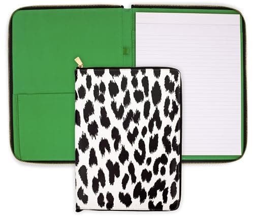 Image of Kate Spade New York Vegan Leather Padfolio, Zipper Portfolio with 8.5" x 11" Writing Pad, Document Organizer for Business, Modern Leopard