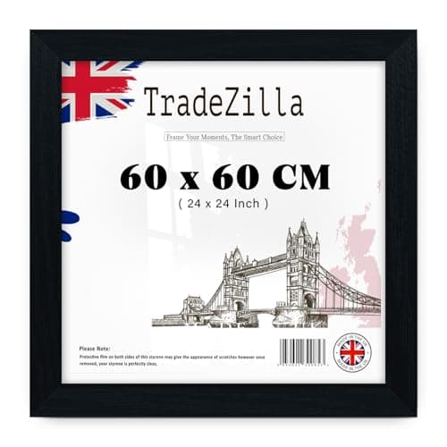 Image of TradeZilla | MDF Wall Gallery Frame (60 x 60 CM) Picture Frame for Art, Photography & Room Interior Décor, 600 x 600 mm Durable MDF with Classic Wood Finish [ Black ]