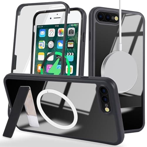 Image of Zouzt for iPhone 7 Plus/8 Plus 5.5 Inch Case with Screen Protector, 360 Full Body with Glass Screen Protector [for Magsafe] [Shockproof] Stand Heavy Duty Protection Phone Case - Black