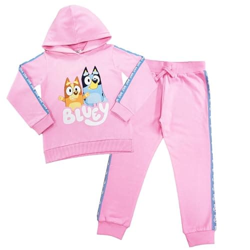 Image of Bluey Girls Tracksuit Hoodie Jogger Bottoms Hoody Top Loungwear (Bluey Tracksuit Pink, 5-6 Years)