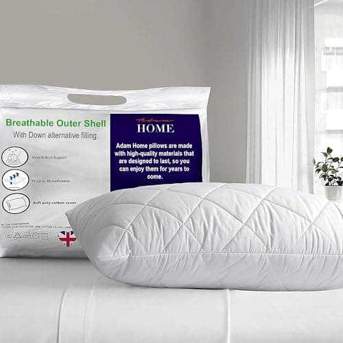 Image of Adam Home Pillow 1 Pack Hotel Quality with Quilted Cover- Premium Filled Pillows for Stomach, Back and Side Sleeper Pillow, Down Alternative Bed Pillow-Soft Hollow-Fiber Hotel Pillow