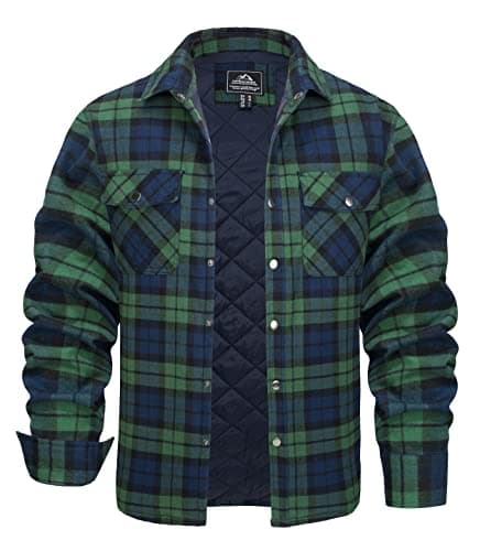 Image of KEFITEVD Flannel Shirt Mens Lumberjack Padded Checked Shacket Thick Button Down Overshirt Plaid Winter Jacket Green,4XL