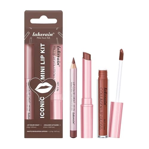 Image of 3PCS Matte Liquid Lipstick Lip Balm & Lip Liner Lip Kit, Hydrating Tinted Pink Lip Balm, Collagen Lip Gloss For Dry Lips, Waterproof Make Up Set (# 04 Nude Brown)