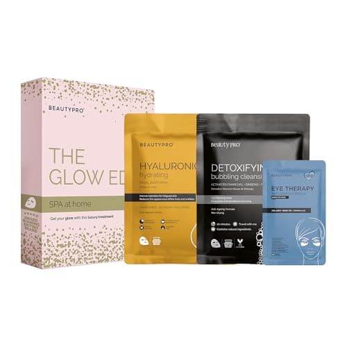 Image of BEAUTYPRO THE GLOW EDIT Spa at Home 3-in-1 Pamper Set 2 Face Masks Detoxify & Hydrate Under Eye Patches for Tired Eyes Dark Circles & Wrinkles Natural Ingredients Multi Award Winning Brand