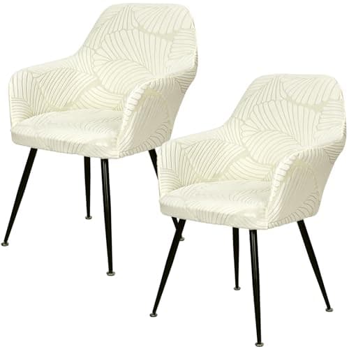 Image of Betylifoy Dining Chair Covers 2PCS Chair Covers with Armrest Stretch Jacquard Chair Cover Removable Washable Chair Slipcover for Dining Room Kitchen Office (2, Beige, Universal)