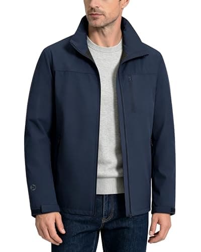 Image of Outdoor Ventures Mens Lightweight Jacket Waterproof Softshell Jackets with Velvet Lined Stand Collar Windbreaker for Hiking Running Cycling Golf Navy Blue M