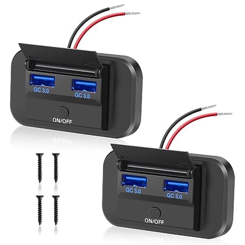 Image of Thlevel 12V USB Socket Car Charger Panel 36W Dual QC3.0 Mobile Phone Fast Charge Waterproof with Switch for Motorhome Boat Blue