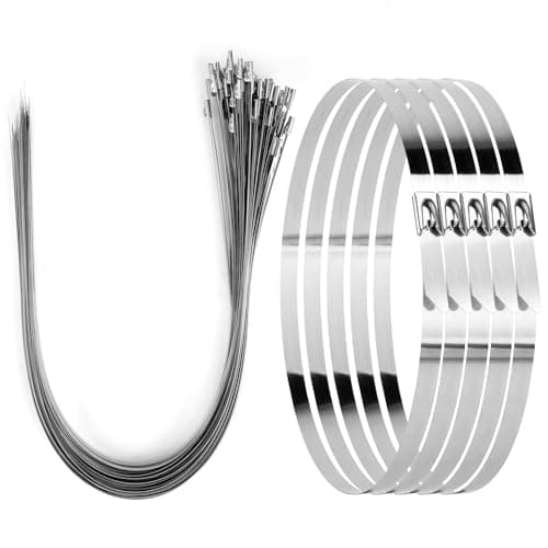Image of Viuxule Metal Cable Ties 500mm x 7.9mm, 50 pack 20in Stainless Steel Zip Ties Heavy Duty 260 lbs, Multi Self Locking Long Wrap Tie, Binding Cable for Machinery Exhaust Wrap, Pipes, Farms Cables, Fence