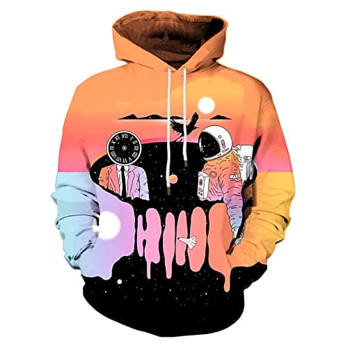 Image of LAIDIPAS Graphic Hoodie for Men Funny Hoodies Unisex 3D Print Sweater Clothing Adult Novelty Hooded Sweatshirt Cool Long Sleeve Pullover Hoody for Women with Pocket, Medium, Orange