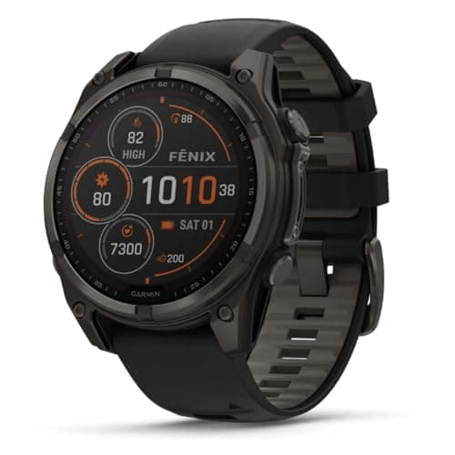 Image of Garmin Fenix 8-47mm, Solar, Sapphire, Carbon Grey Titanium with Black/Grey Silicone Pebbles