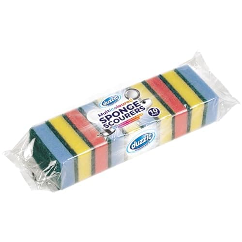 Image of Duzzit Sponge Scourers Multicoloured For Kitchen And Bathroom, Remove Grease & Grime, Pack Of 10, Multi, 10 Count (Pack Of 1)