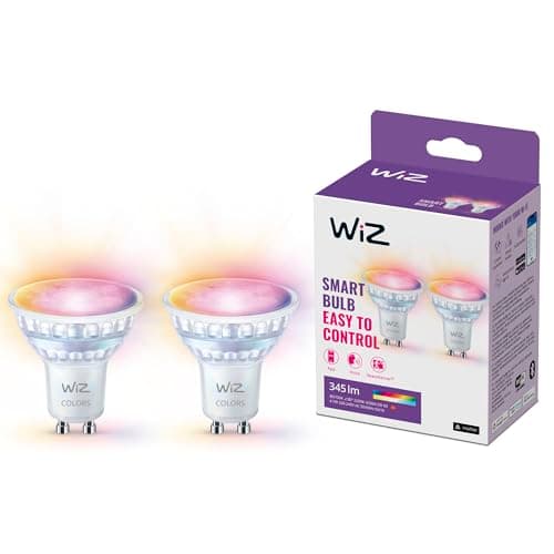 Image of WiZ Tunable White and Colour LED Spotlights GU10 Pack of 2 (345 lm), 50 W Glass Spotlights with 16 Million Colours or Warm to Cool White Dimmable Light, Smart Light Control via WLAN by Voice/App