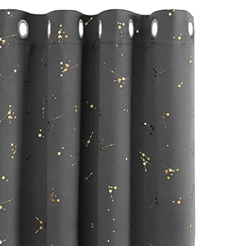 Image of Deconovo Blackout Curtains Eyelet Curtains, Super Soft Gold Printed Constellation Nursery Baby Curtains for Living Room, 46 x 90 Inch(Width x Length), Light Grey, 2 panels