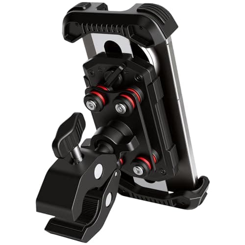 Image of Motorcycle phone mount, bicycle phone holder, double vibration damping, adjustable 360° rotatable handlebar mount for iPhone 17 16 15 14 Pro Max Plus Air, 13 12 11 Pro Max Mini, Xs, 4.7-6.8” Phone