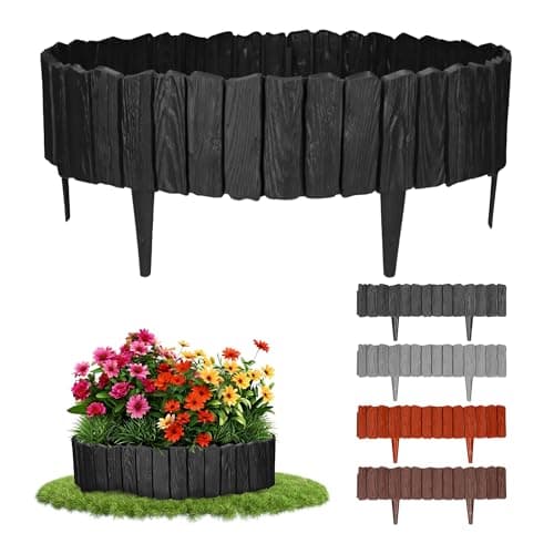 Image of GARDENIX Black Lawn Edging - 2.3m/7.4ft Flexible Garden Edging for Flower Beds, Lawn, Patio & Pavement - Easy Install border, No Digging, Weather-Resistant Plastic, Wood Effect Garden Fence