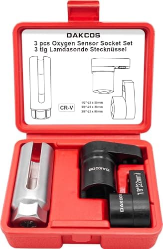 Image of DAKCOS 3pcs Oxygen Sensor Socket Set, 1/2“ 3/8” Drive 22 mm (7/8") Lambda Sensor Socket with Side Wire Cutout, O2 Sensor Removal Tool