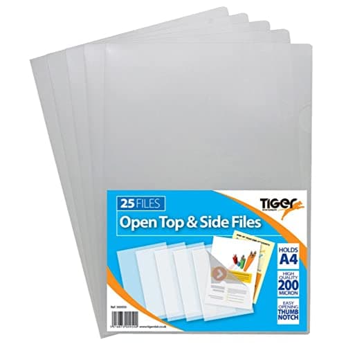 Image of Tiger A4 report files open top and side covers - pack of 25 pockets
