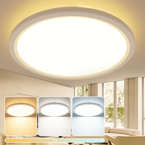 Image of slochi LED Ceiling Lights, 38CM 36W 3600LM Round Bathroom Lights,3000K/4000K/6500K Flush Mount Ceiling Lamp for Bedroom,Kitchen,Living Room,Utility Room