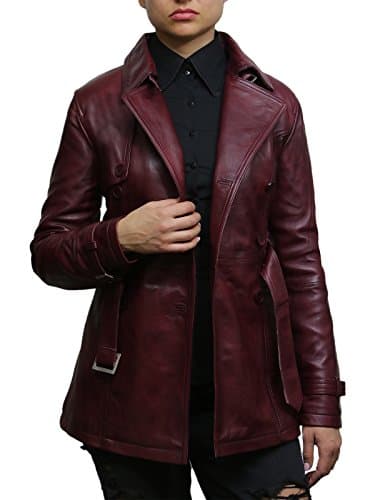 Image of BRANDSLOCK Women's Burgundy Superior Leather Biker Jacket Coat Vintage Retro Design