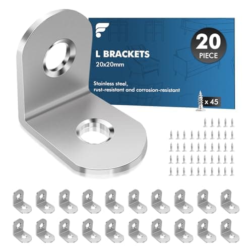 Image of shinfly Angle Brackets 20 Pcs, L Brackets for Wood with 45 Pcs Screws, 20 x 20mm Corner Metal Bracket for Wood for Furniture Shelves Chair Table Window