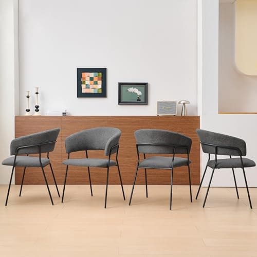 Image of Colorig Modern Dining Chairs Set of 4 Linen-Fabric Upholstered with Arm and Sturdy Metal Frame Legs for Kitchen,Dining Room,Living Room,Coffee lounge Restaurant (4, Dark Gray, D56 X W56 X H77 CM)
