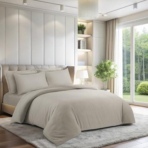 Image of LYMA Bedding Duvet Cover Set King Plain, OEKO-TEX Certified, Ultra Soft NanoPlush Double Brushed Quick Dry Fabric with Button Closure, Wrinkle Fade Resistant Quilt Cover with Pillowcases (Beige)