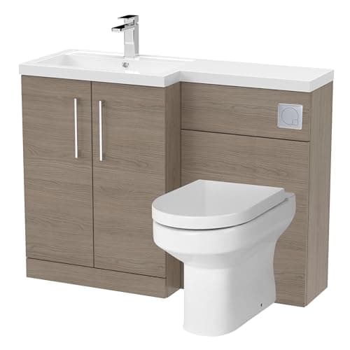 Image of Balterley Vanity Unit with Basin, WC Unit with Toilet Pan, Seat, Cistern, Floor Standing 2 Door Soft Close Vanity, Toilet Pan with Soft Close Seat, Left Hand Bathroom Sink Storage (Solace Oak)