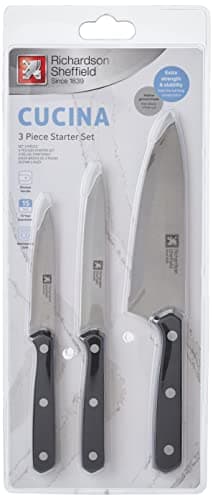Image of Richardson Sheffield Cucina 3-Piece Knife Starter Set – Black Handles, Stainless Steel Blades – Paring, All-Purpose & Cook’s Knife – Essential Kitchen Cutlery Set
